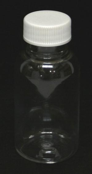 A clear 50ml bottle with a secure cap, ideal for storing various liquids.