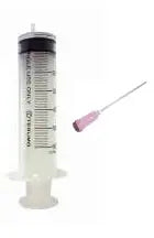 A 50ml plastic syringe with a blunt needle, designed for inkjet cartridge refilling, individually packaged and sealed.