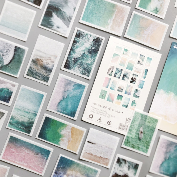 A collection of 50pcs Handbook Stickers featuring various colorful designs on high-quality Japanese paper, ideal for scrapbooking and DIY projects.