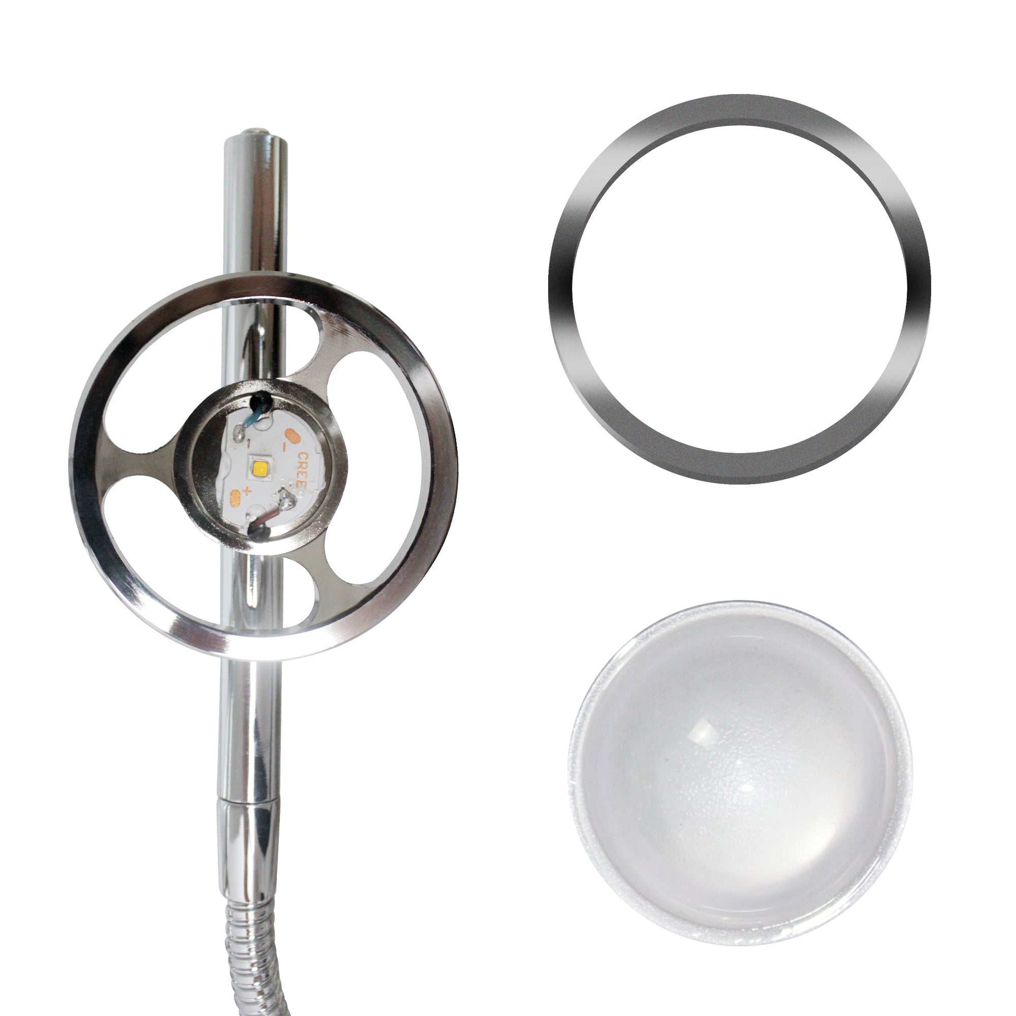 5-Head Projector Floor Lamp with adjustable heads and RGB color options, showcasing a sleek silver design.