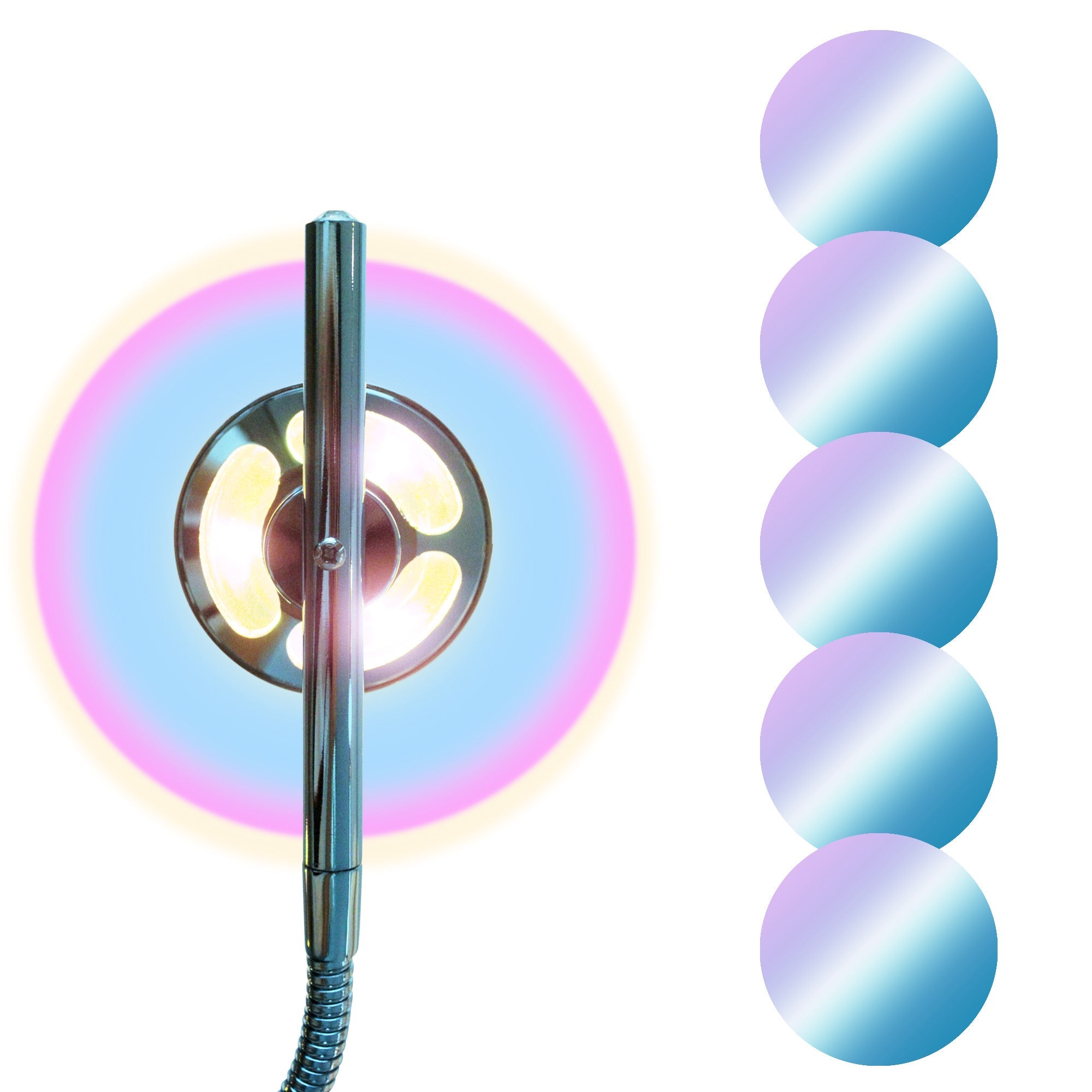 5-Head Projector Floor Lamp with adjustable heads and RGB color options, showcasing a sleek silver design.