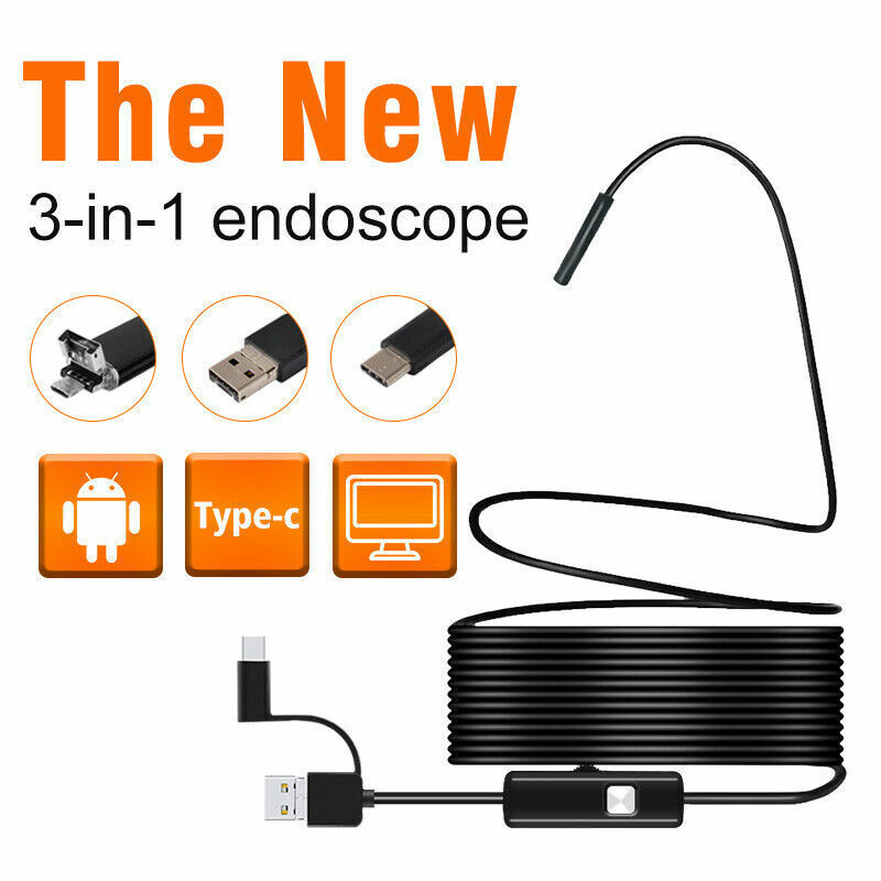 5M Snake Endoscope Borescope USB Camera with 6 LEDs, ideal for inspections in tight spaces.