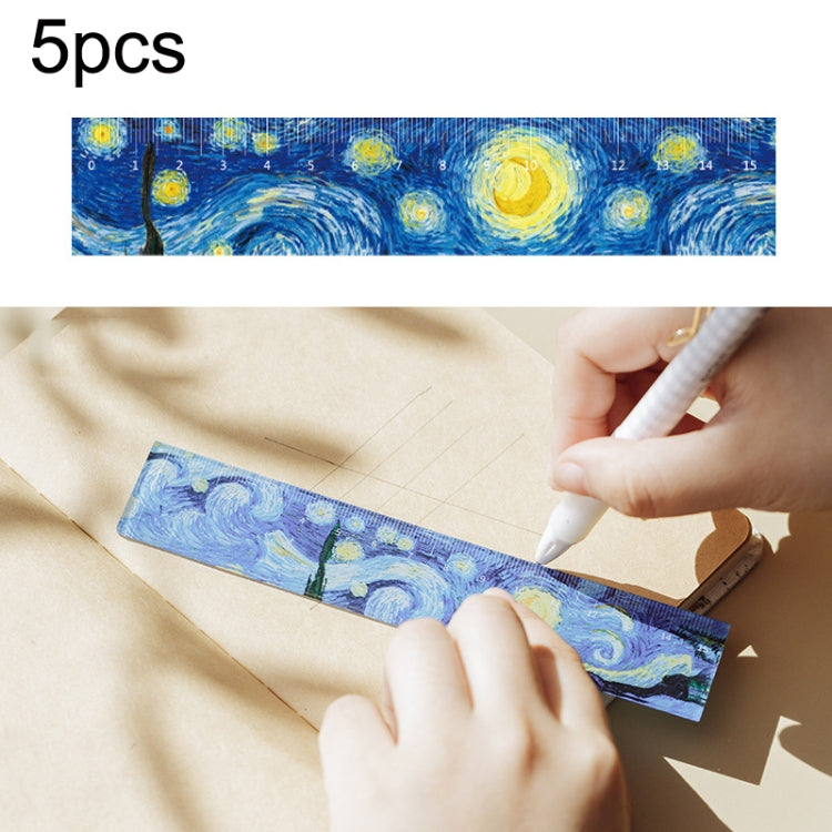 Set of 5 acrylic straight rulers, each 15cm long, ideal for students and artists, showcasing clear scales and smooth edges.