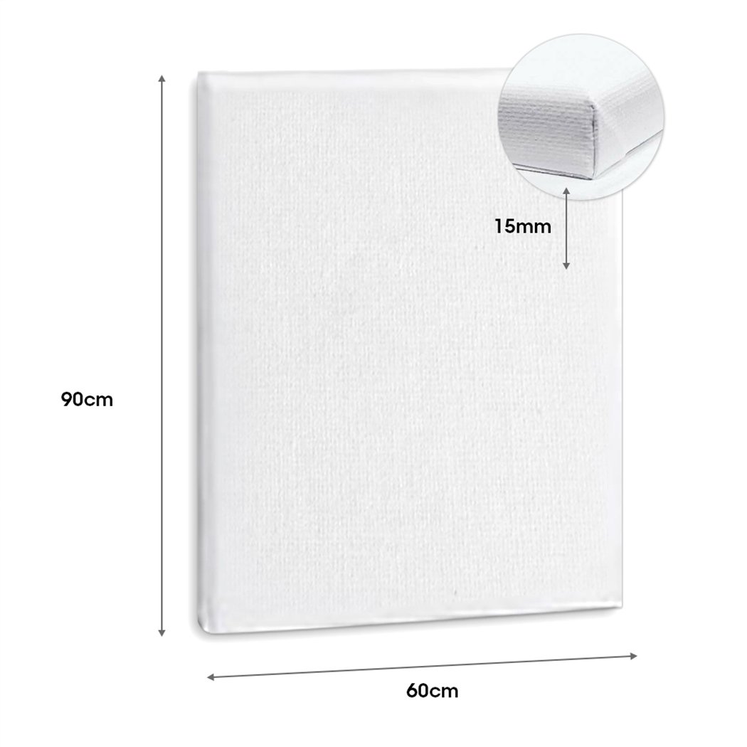 Five blank artist stretched canvases, ideal for oil and acrylic painting, showcasing a sturdy white surface and clean back-stapled design.