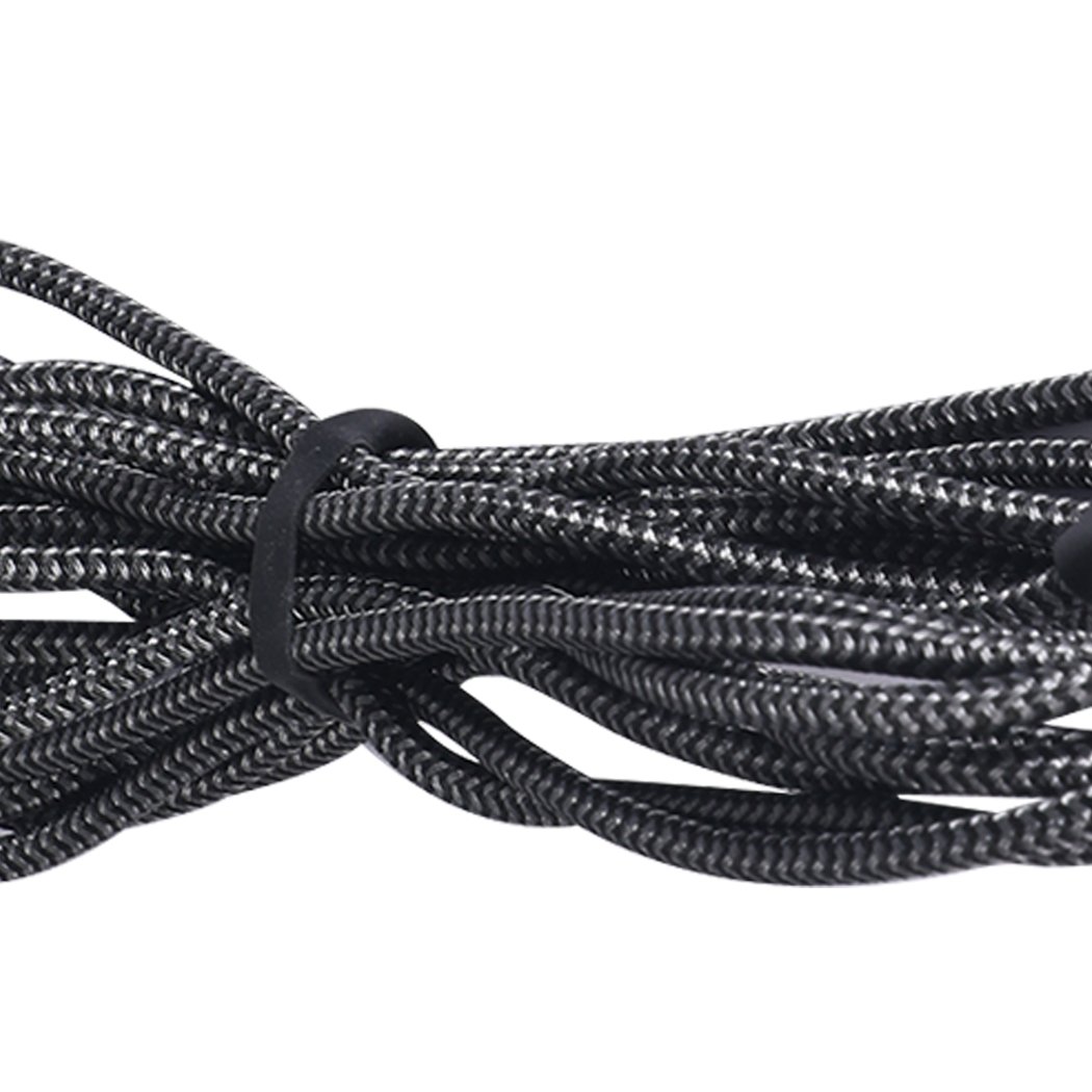 Five 5x USB fast charging cables for iPhone and iPad, featuring a durable nylon braided design in black color.