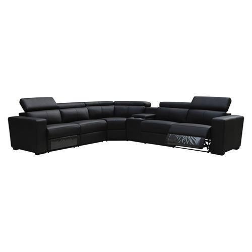 A luxurious 6-seater real leather sofa in black, featuring plush upholstery, wide armrests, and an electric recliner function, perfect for modern living rooms.