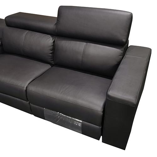 A luxurious 6-seater real leather sofa in black, featuring plush upholstery, wide armrests, and an electric recliner function, perfect for modern living rooms.