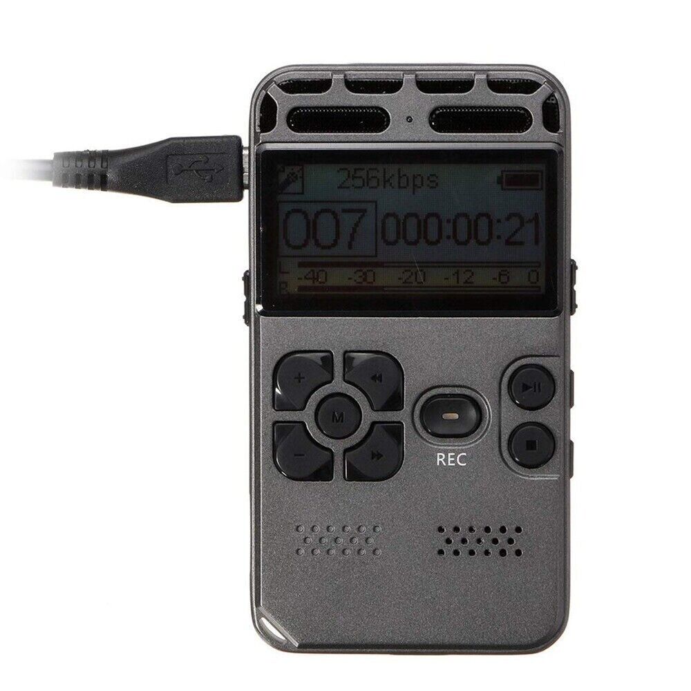 64GB Rechargeable LCD Digital Audio Sound Voice Recorder Dictaphone with USB charging and LCD display.