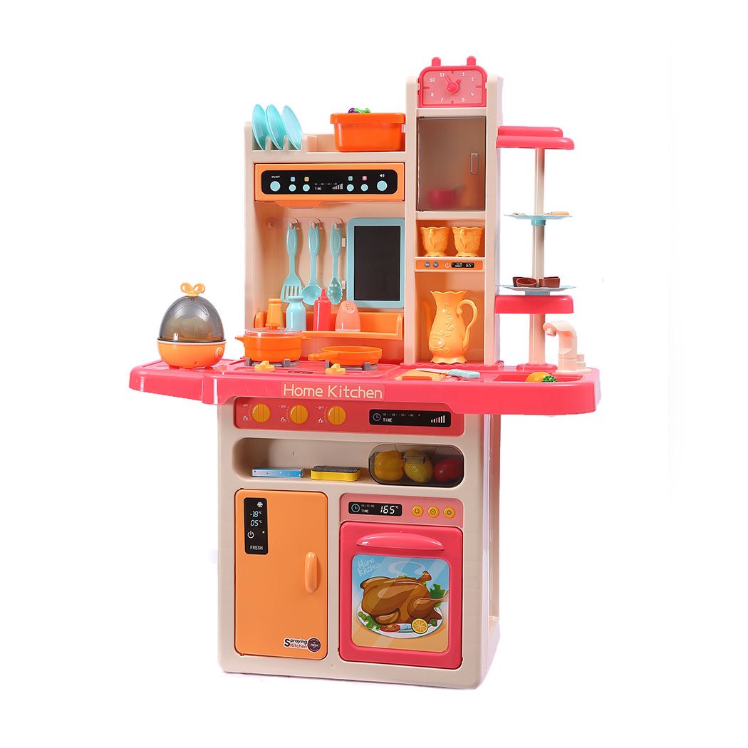 Colorful 65 Pcs Kids Kitchen Play Set with cookware and accessories for pretend cooking.
