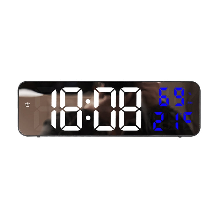 A sleek 671 Mirror Screen Digital LED Alarm Clock with a high-definition display, showcasing time, date, temperature, and humidity.