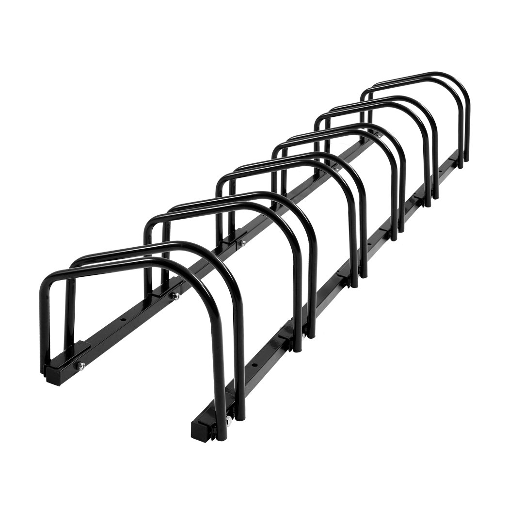 Monvelo 6-Bikes Stand Bicycle Rack in black, showcasing its sturdy steel construction and upright design for efficient bike storage.