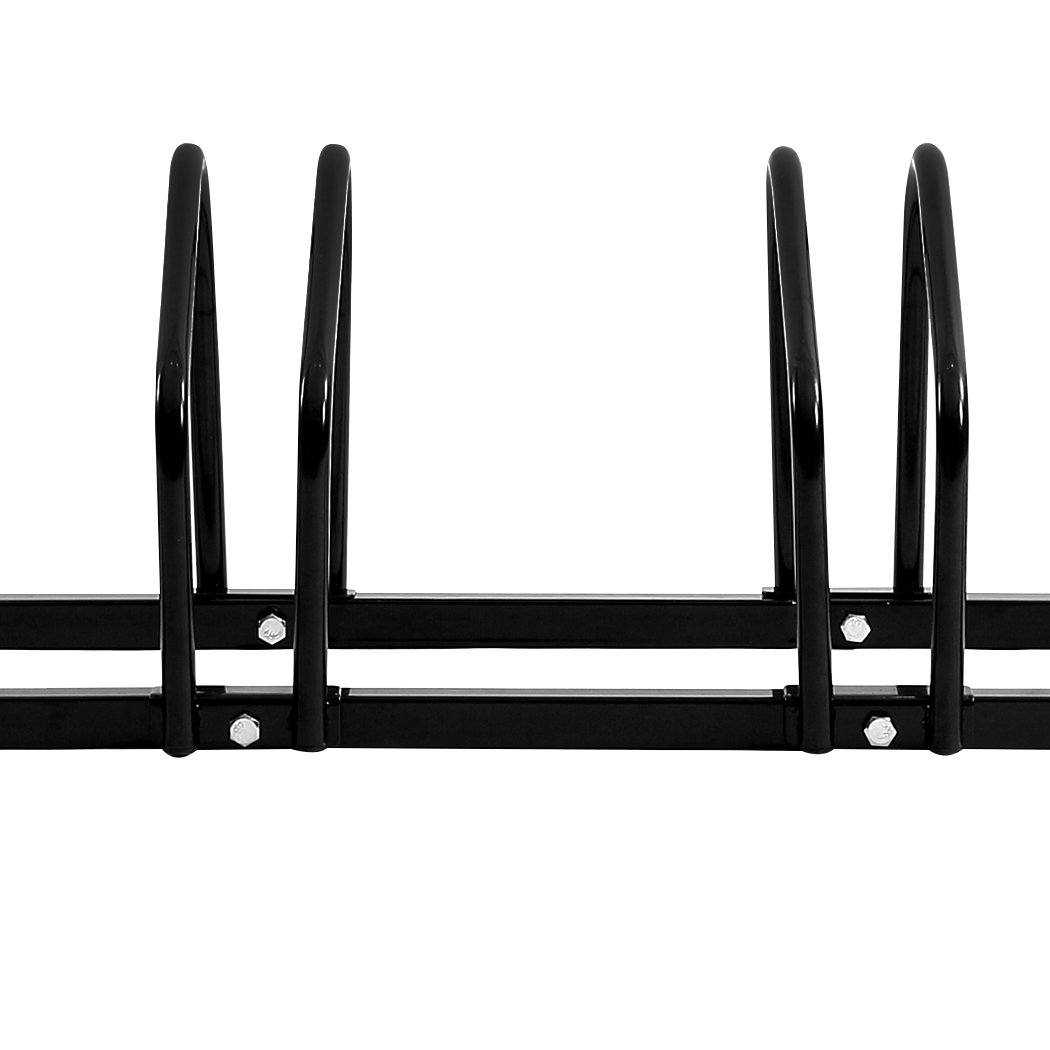 Monvelo 6-Bikes Stand Bicycle Rack in black, showcasing its sturdy steel construction and upright design for efficient bike storage.