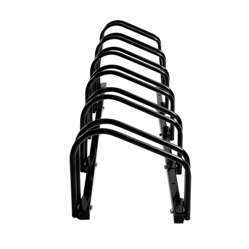 Monvelo 6-Bikes Stand Bicycle Rack in black, showcasing its sturdy steel construction and upright design for efficient bike storage.