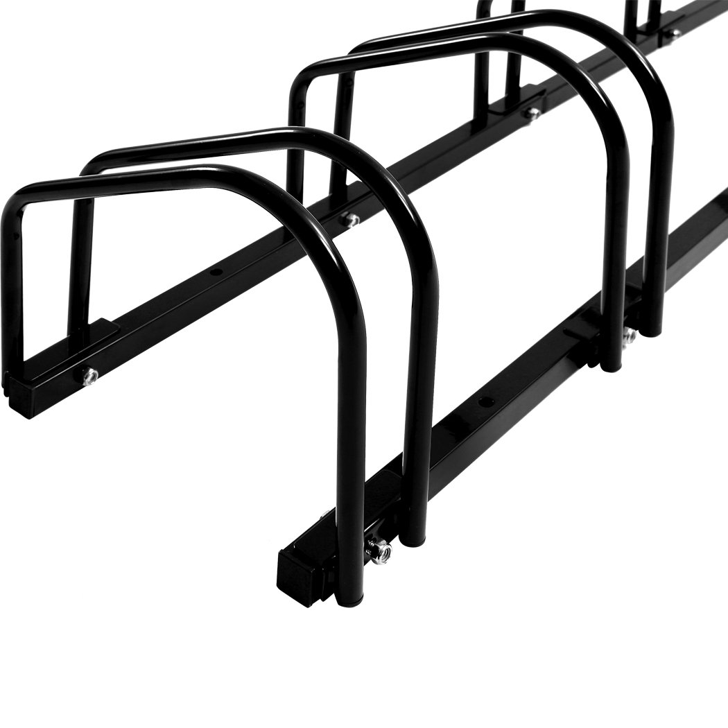 Monvelo 6-Bikes Stand Bicycle Rack in black, showcasing its sturdy steel construction and upright design for efficient bike storage.