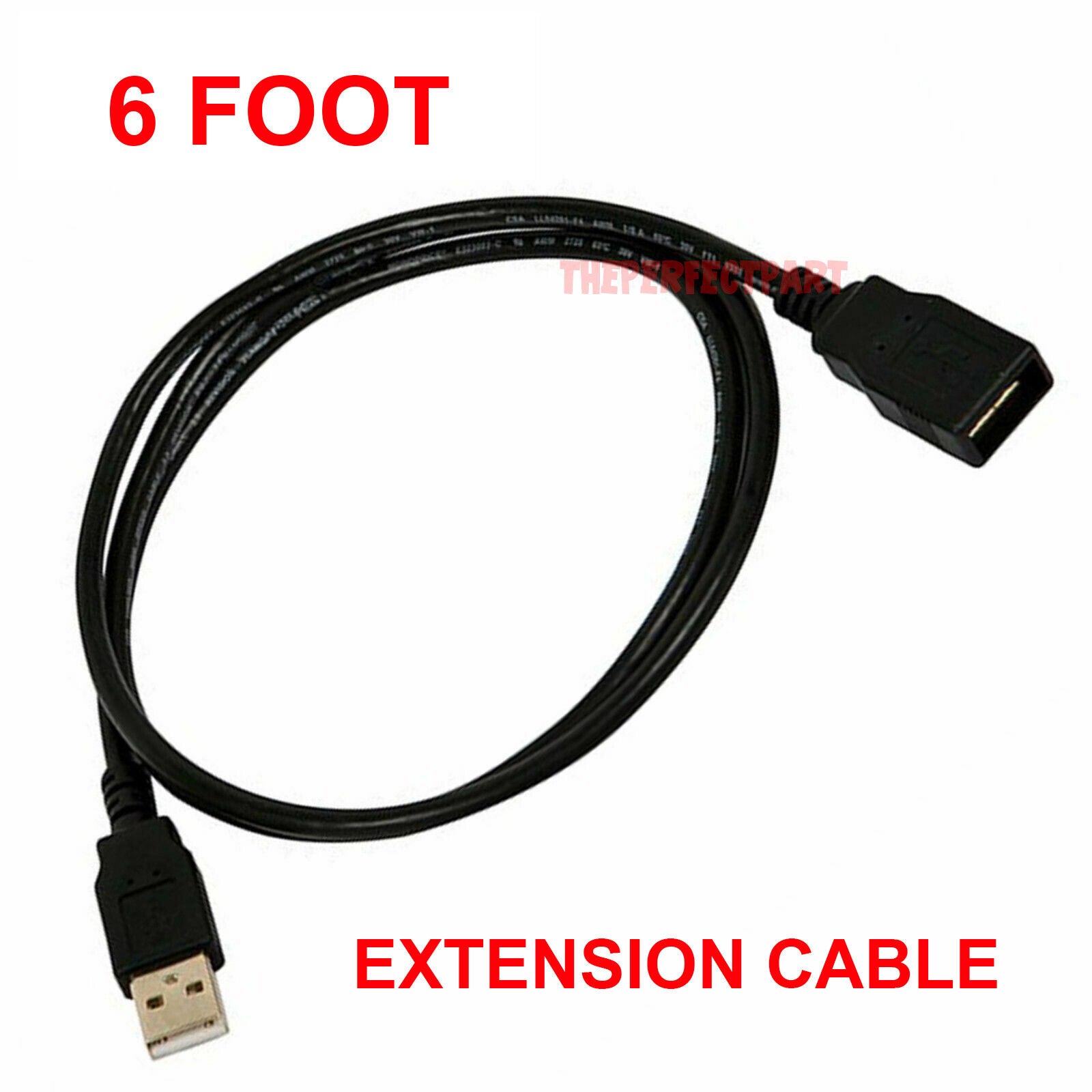 6FT USB 2.0 Male to Female Extension Data Charger Cable, showcasing its connectors and length.