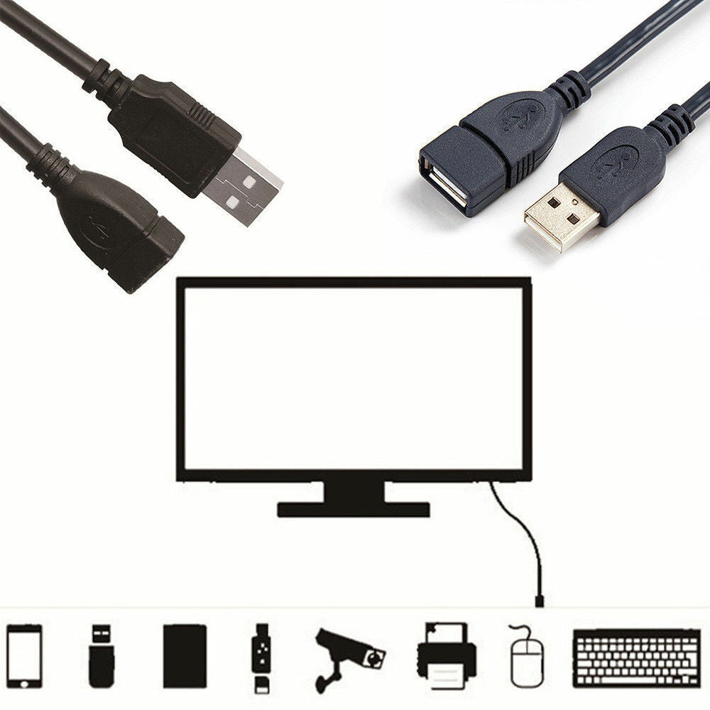 6FT USB 2.0 Male to Female Extension Data Charger Cable, showcasing its connectors and length.
