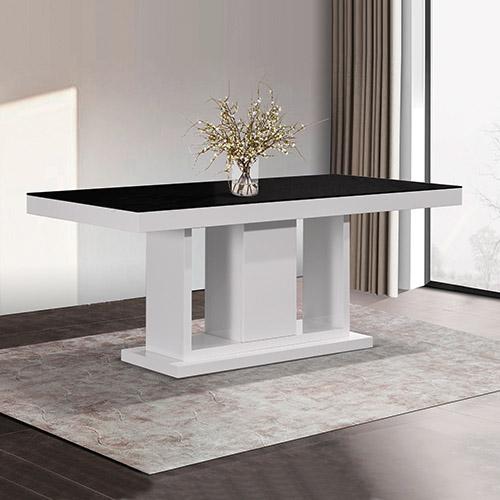 7 Pieces Dining Suite featuring a rectangular dining table and 6 black chairs with a high gloss finish in black and white.