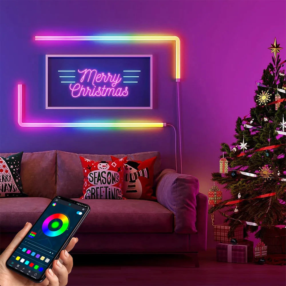 7Pcs Smart Wall Sconces featuring RGBIC LED light bars with music sync capabilities, ideal for home decor and gaming.