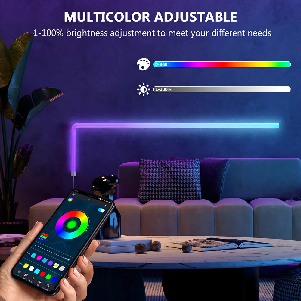 7Pcs Smart Wall Sconces featuring RGBIC LED light bars with music sync capabilities, ideal for home decor and gaming.