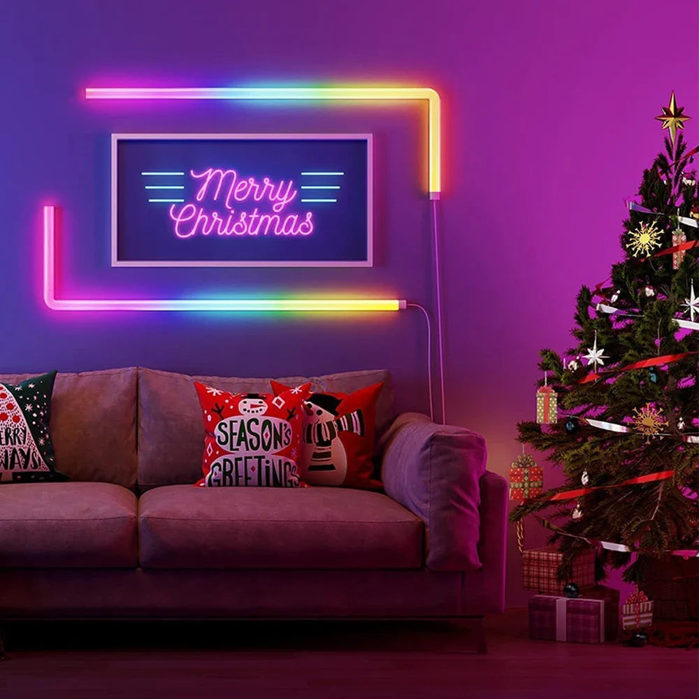 7Pcs Smart Wall Sconces featuring RGBIC LED light bars with music sync capabilities, ideal for home decor and gaming.