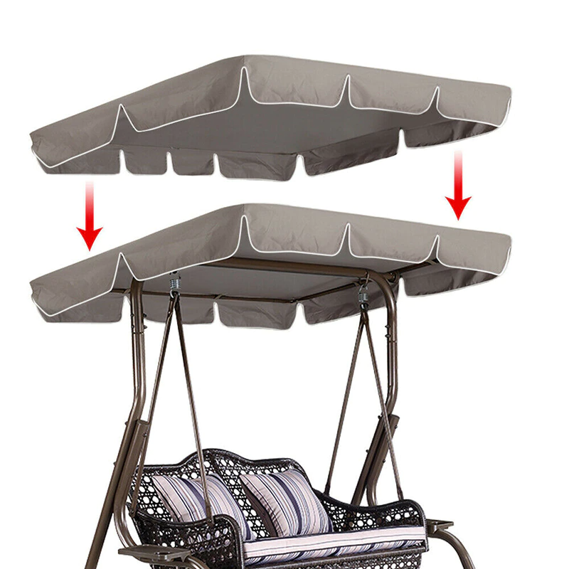 77x43 Patio Outdoor Garden Swing Canopy Replacement in various colors, showcasing its stylish scalloped edge and durable material.