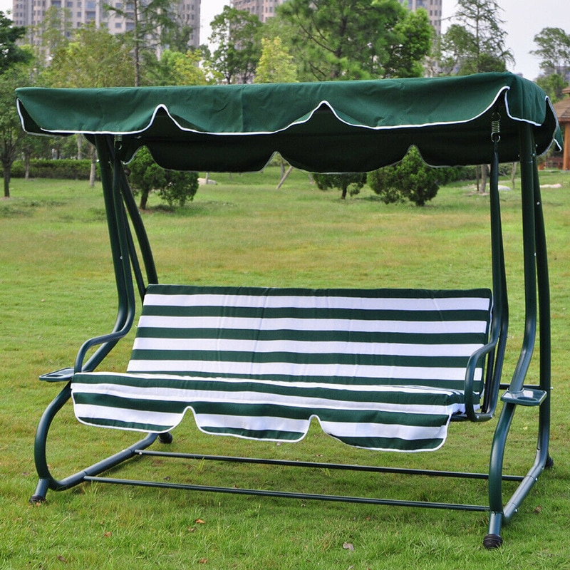 77x43 Patio Outdoor Garden Swing Canopy Replacement in various colors, showcasing its stylish scalloped edge and durable material.