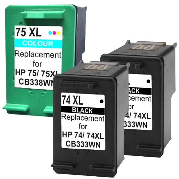7XL4 Compatible Inkjet Cartridge Set #2 featuring 2 black and 1 color cartridge, designed for HP printers.