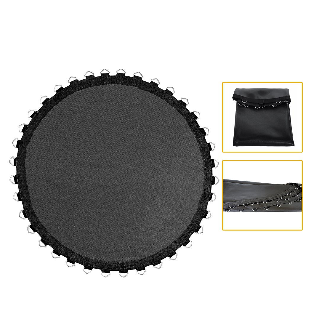 8 FT Kids Trampoline Pad Replacement Mat in black, showcasing its smooth surface and durable stitching, designed for enhanced safety and performance.