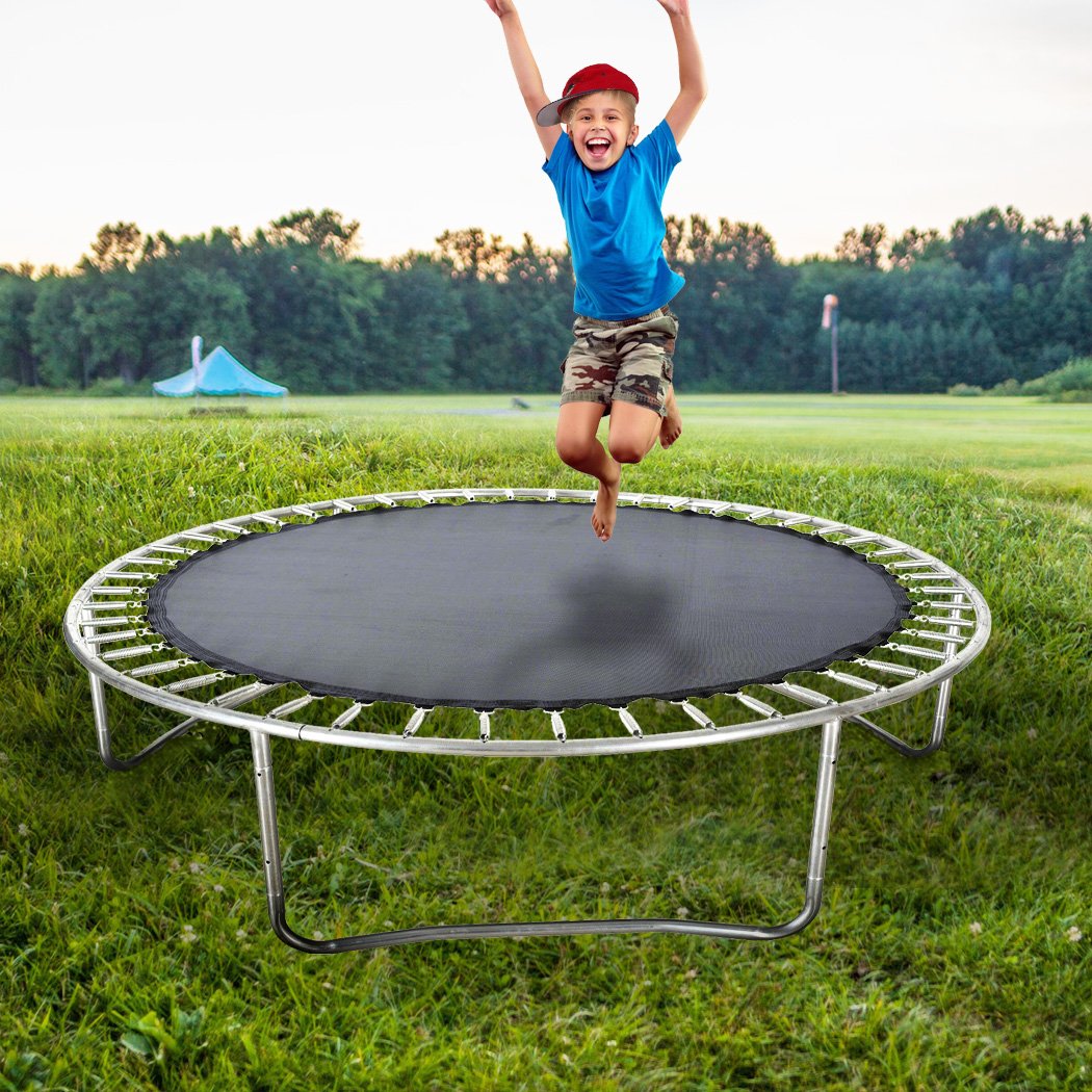 8 FT Kids Trampoline Pad Replacement Mat in black, showcasing its smooth surface and durable stitching, designed for enhanced safety and performance.
