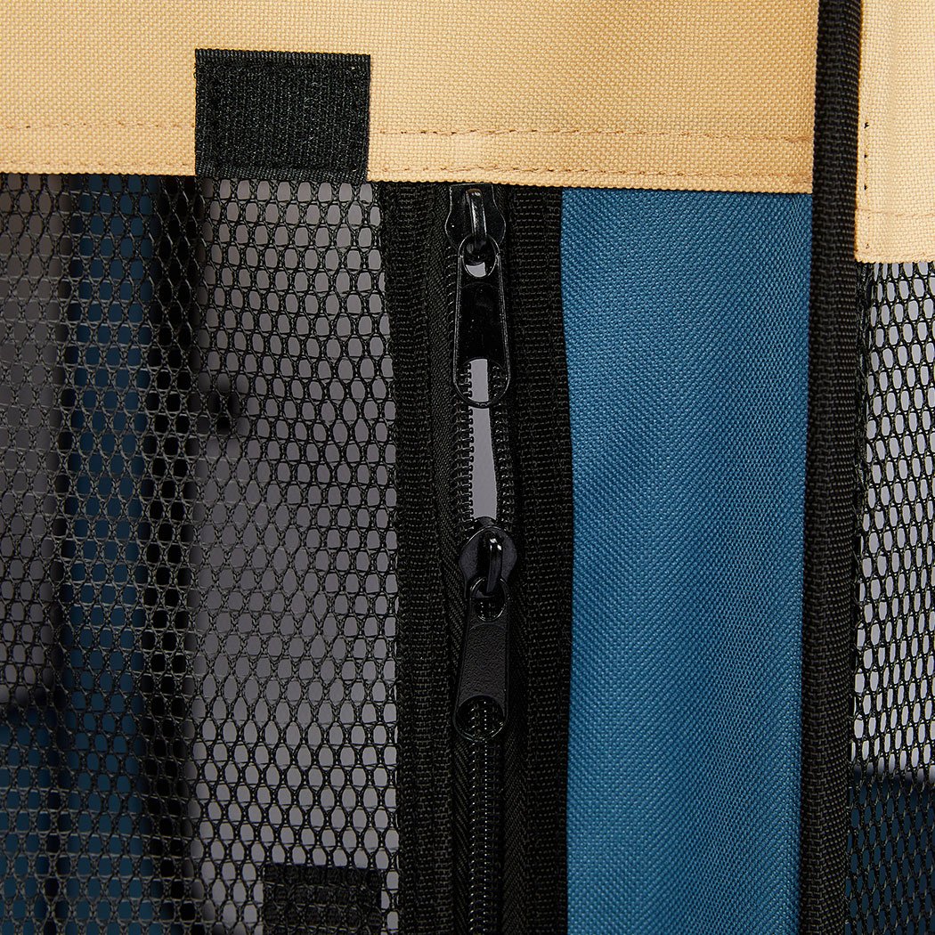 8 Panel Pet Playpen in blue, featuring durable mesh windows and a collapsible design for easy transport and setup.