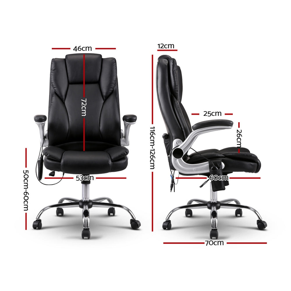 8 Point PU Leather Massage Chair in black with remote control, showcasing its ergonomic design and premium materials.