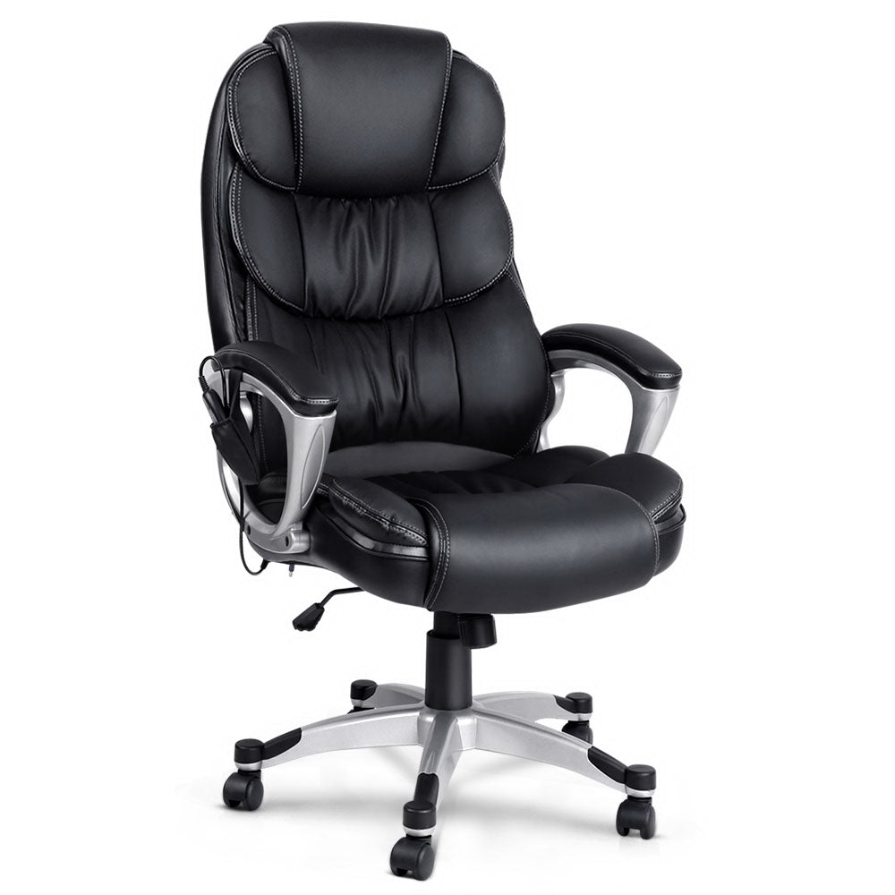 Black 8 Point PU Leather Reclining Massage Chair with remote control and padded features.