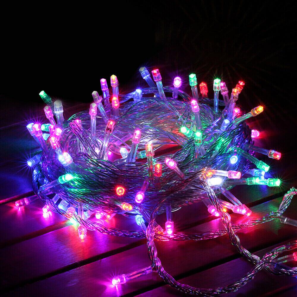 800 LED curtain fairy string lights in multi-color, perfect for weddings and outdoor parties, showcasing a beautiful illuminated display.