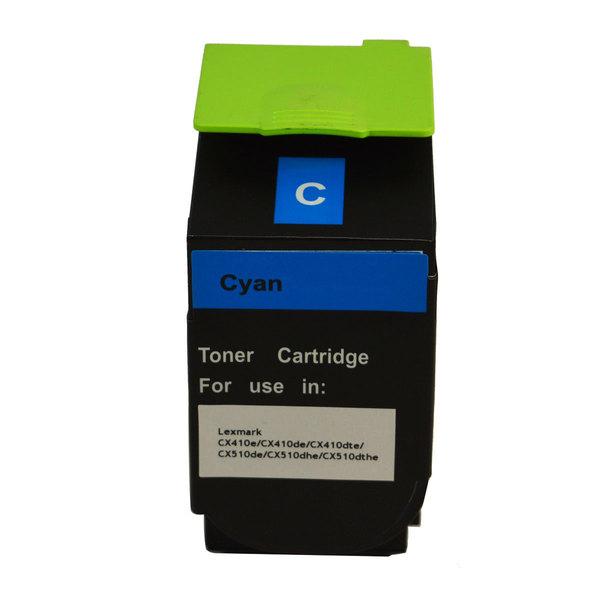 80C8HCE CX410 CX510 Cyan Premium Generic Toner cartridge, showcasing its vibrant cyan color and sleek design.