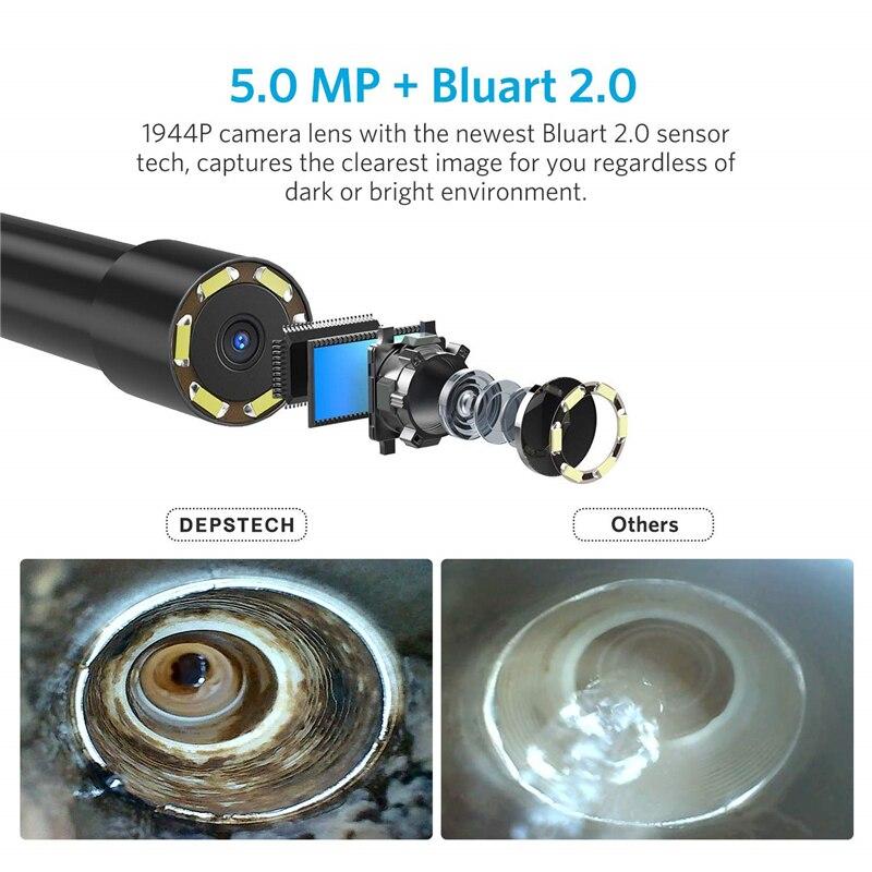 8.5mm WIFI Endoscope with 5.0MP camera, showcasing its compact design and adjustable LED lights for inspection tasks.
