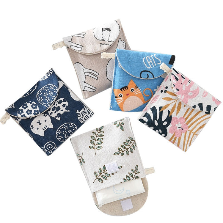 8pcs Cotton and Linen Sanitary Napkin Storage Bag Handy Clutch featuring fun cartoon patterns and a lightweight design, perfect for organizing small items.