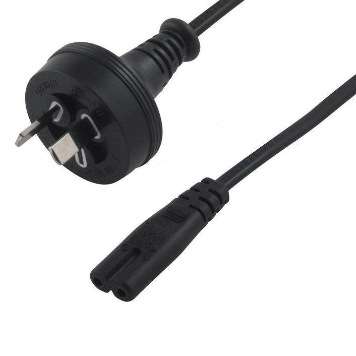 8WARE 2 Pin Core Power Cable with AU Plug and IEC C7 connector, 1.8m length, black color.