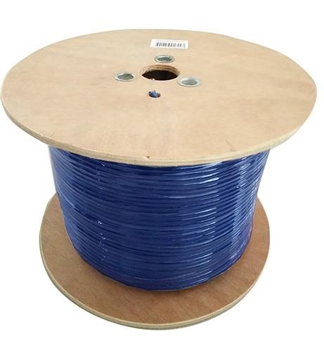8WARE Cat6A Underground/External Shield Cable Roll in blue, showcasing its durable PVC jacket and twisted pair design.