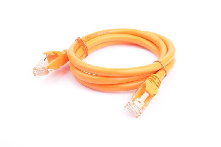 8WARE Cat6a UTP Ethernet Cable 1m in orange color, showcasing its snagless design and full copper core construction.