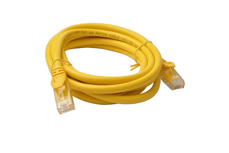 8WARE Cat6a UTP Ethernet Cable 2m in yellow, featuring a full copper core and snagless design for reliable connectivity.