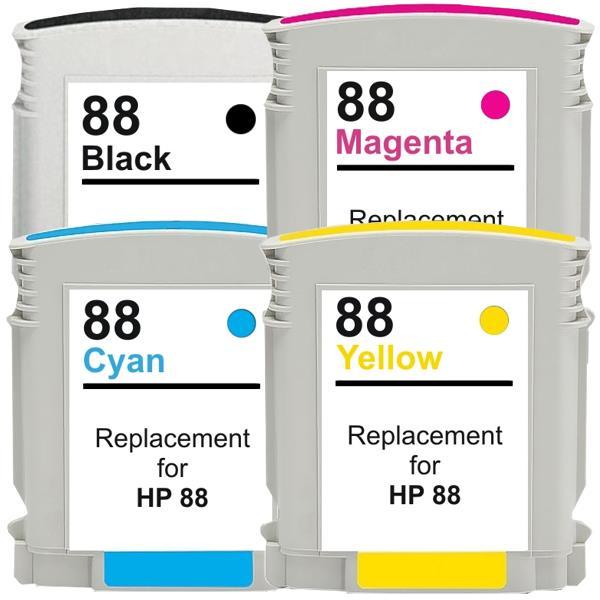 88XL Remanufactured Inkjet Cartridge Set featuring black, cyan, magenta, and yellow cartridges for HP printers.