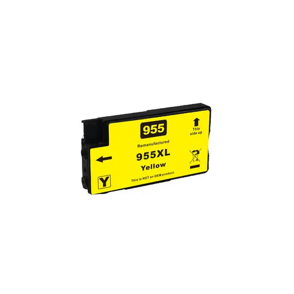 955XL Yellow Premium Remanufactured Inkjet Cartridge showcasing vibrant yellow color and eco-friendly design.