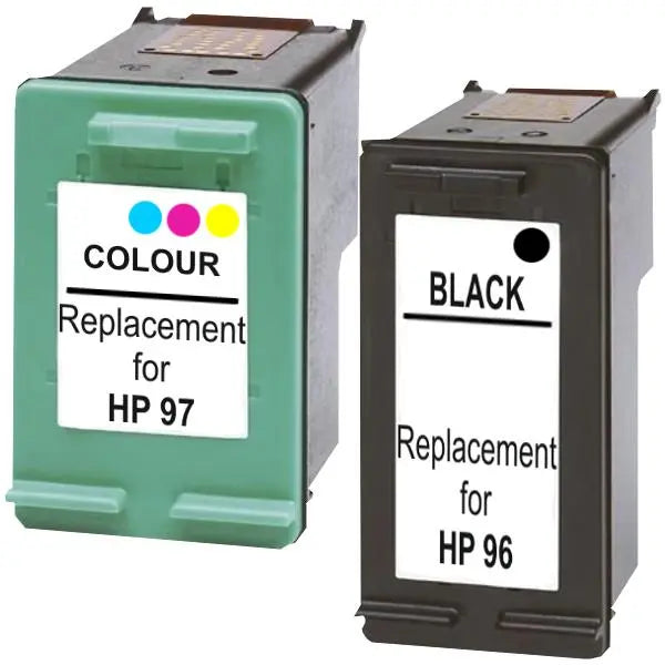 A set of two compatible inkjet cartridges, including one HP96 Black and one HP97 Colour cartridge, designed for high-quality printing.