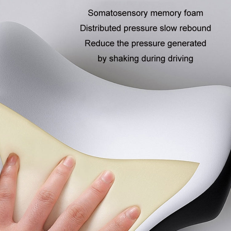 A09 5D Car Universal Adjustment U-shaped Memory Foam Headrest in a sleek design, showcasing its adjustable features and soft suede material.