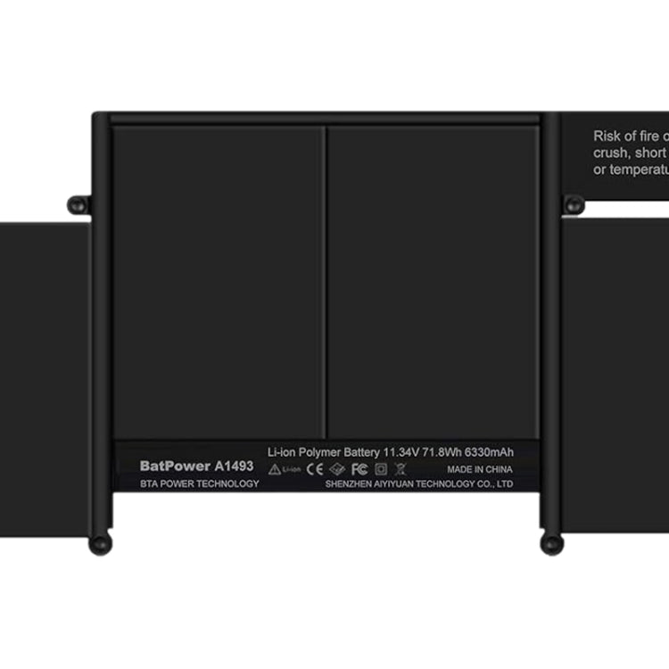 A1493 6330mAh Battery Replacement for MacBook Pro 13 inch Retina A1502, showcasing its sleek design and specifications.