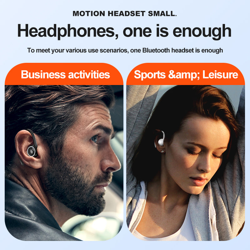 A1S Bluetooth Headset in black and white, showcasing its sleek design and comfortable fit for sports and daily use.
