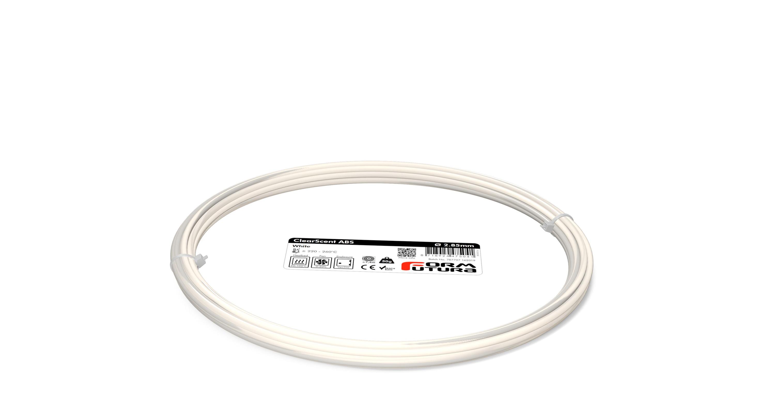 ClearScent ABS filament in black and clear colors, showcasing its transparent quality and spool design for 3D printing.