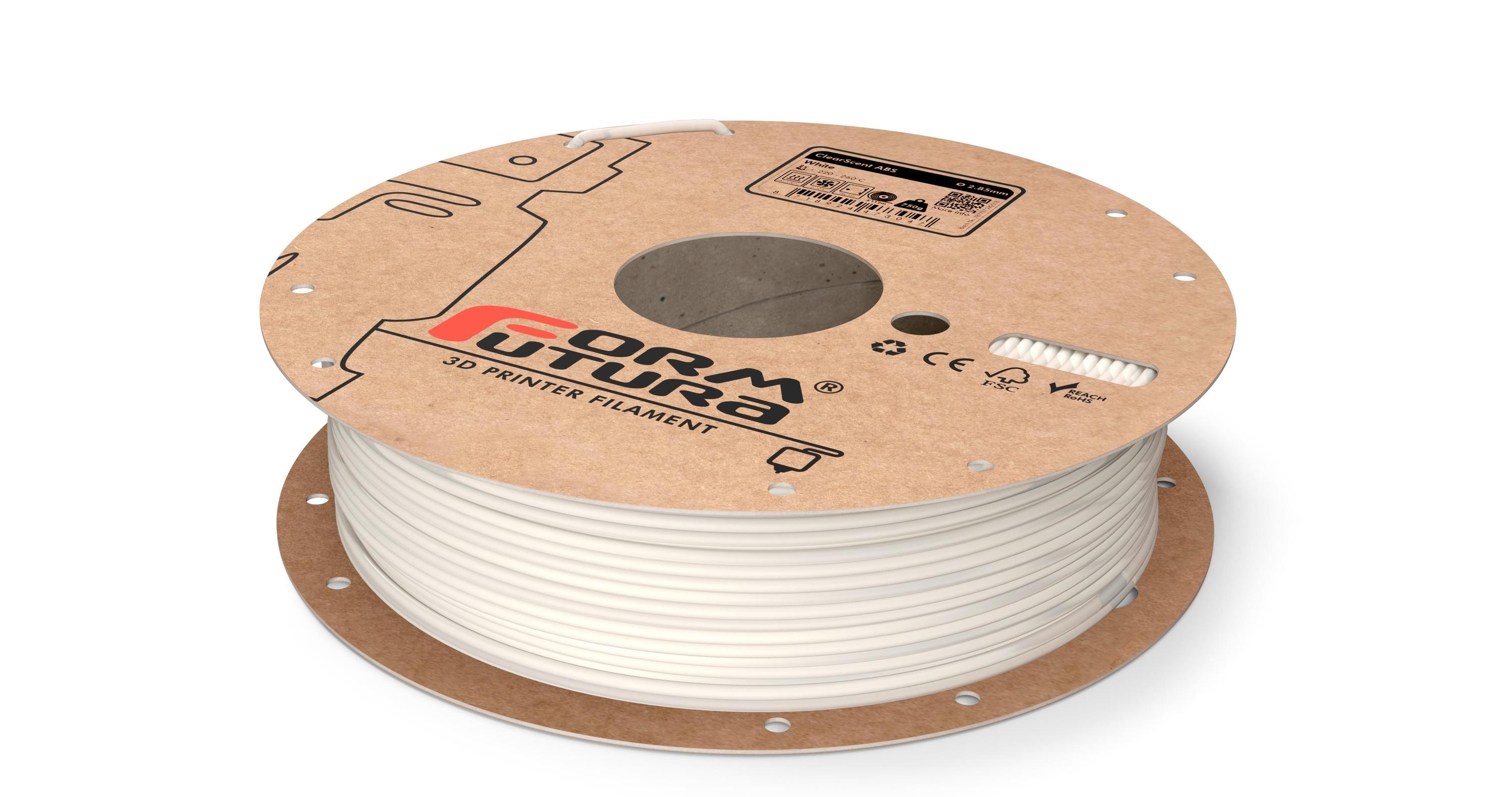 ClearScent ABS filament in black and clear colors, showcasing its transparent quality and spool design for 3D printing.