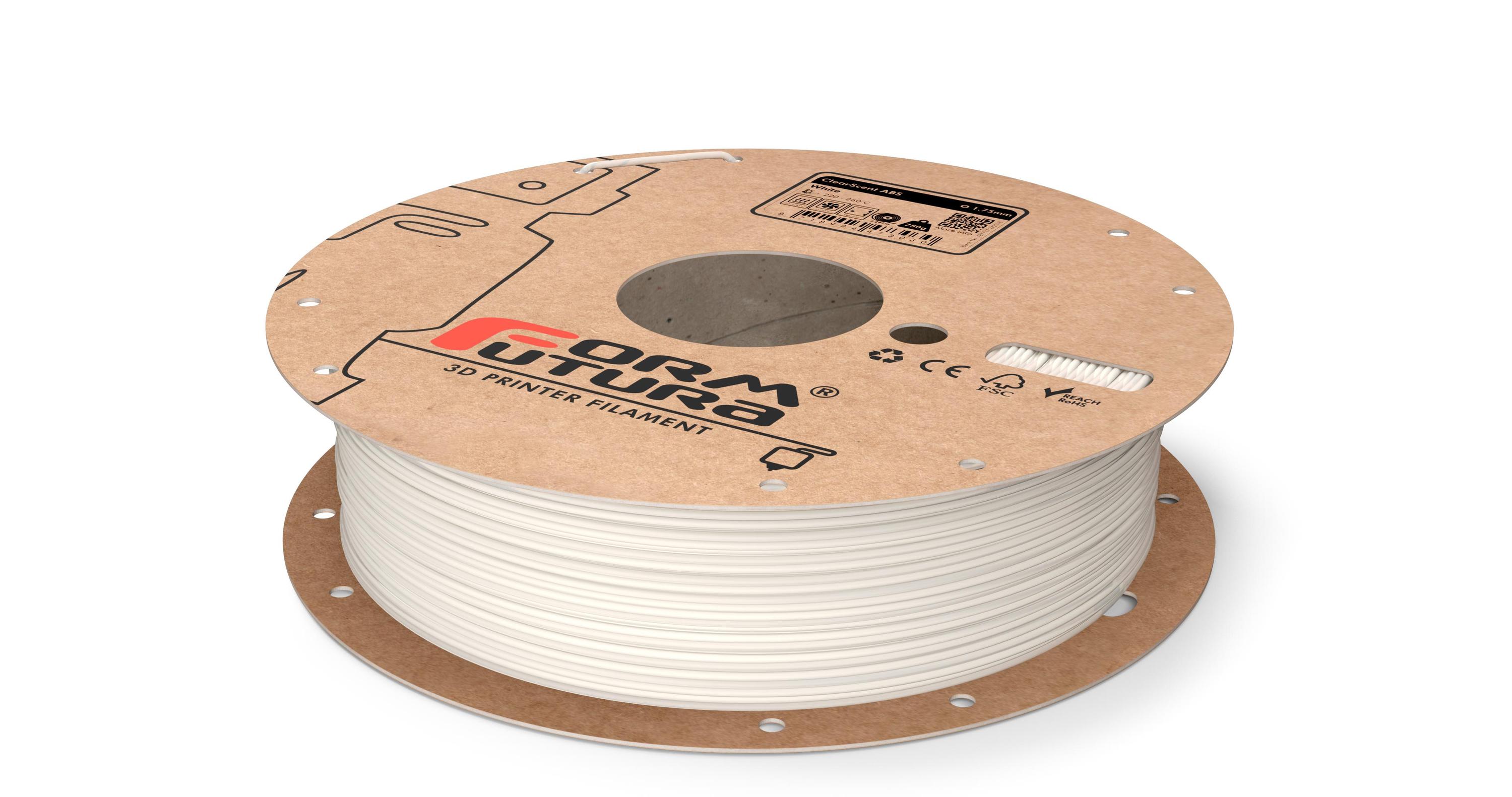 ClearScent ABS filament in black and clear colors, showcasing its transparent quality and spool design for 3D printing.