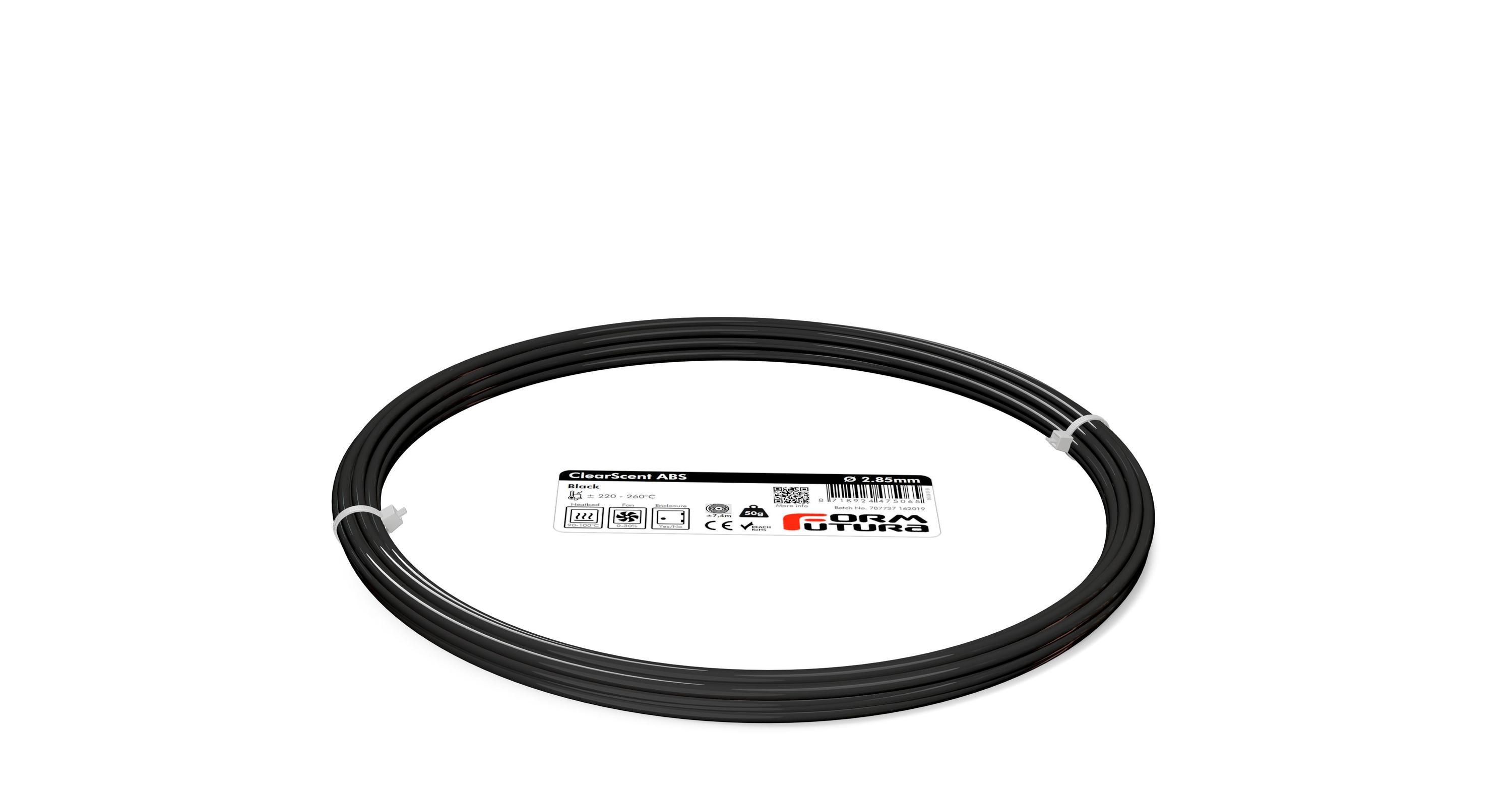 ClearScent ABS filament in black and clear colors, showcasing its transparent quality and spool design for 3D printing.